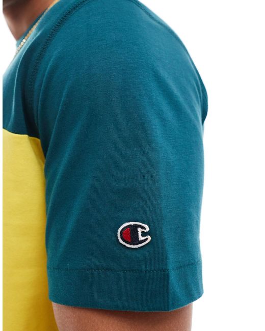Rochester - t-shirt colorblock e giallo stile college di Champion in Blue da Uomo