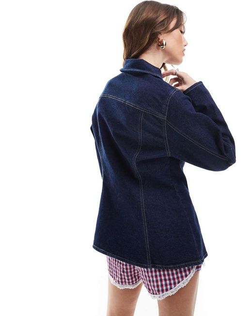 ONLY Blue Contrast Stitch Fitted Denim Jacket