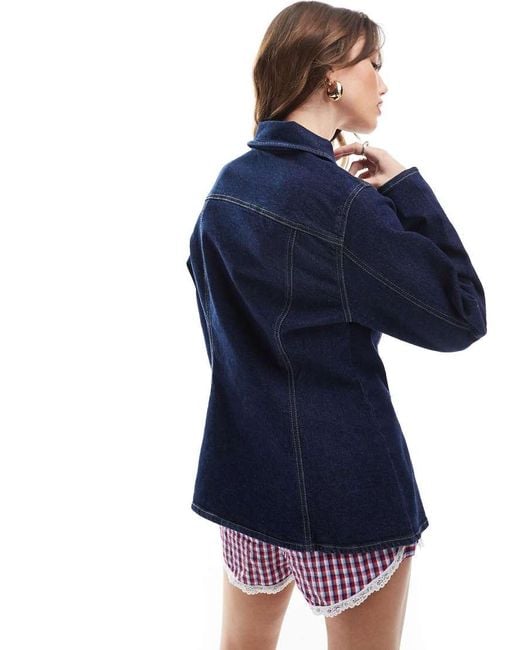 ONLY Blue Contrast Stitch Fitted Denim Jacket