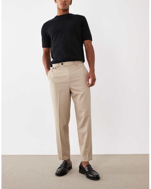 ASOS Natural Tailored Wool Look Relaxed Tapered Pants for men