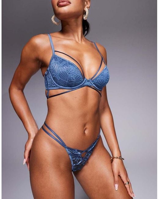 ASOS Blue Talia Strappy Lace Tanga Lingerie Thong With Cut Out Detail