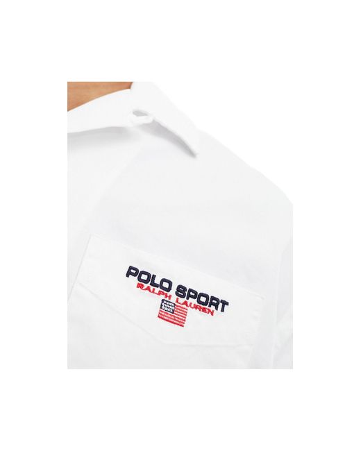 Polo Ralph Lauren White Sport Capsule Logo Pocket Short Sleeve Chino Shirt Big Oversized Fit for men