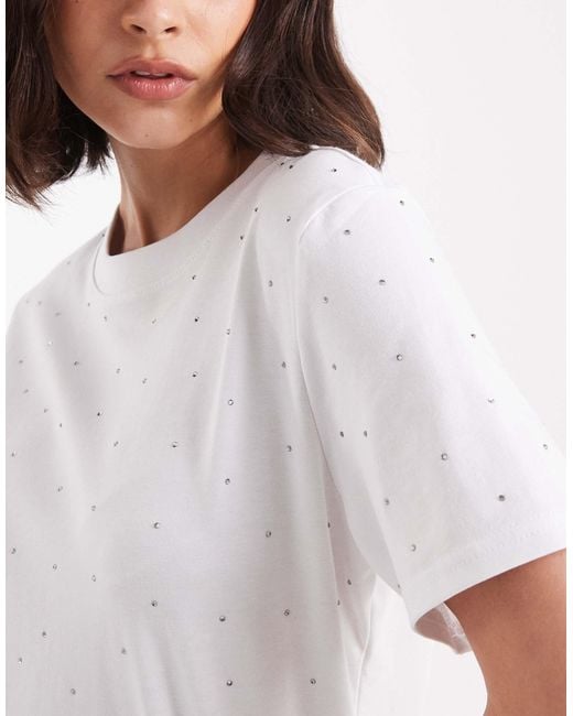 ONLY White Boxy T-shirt With Rhinestones