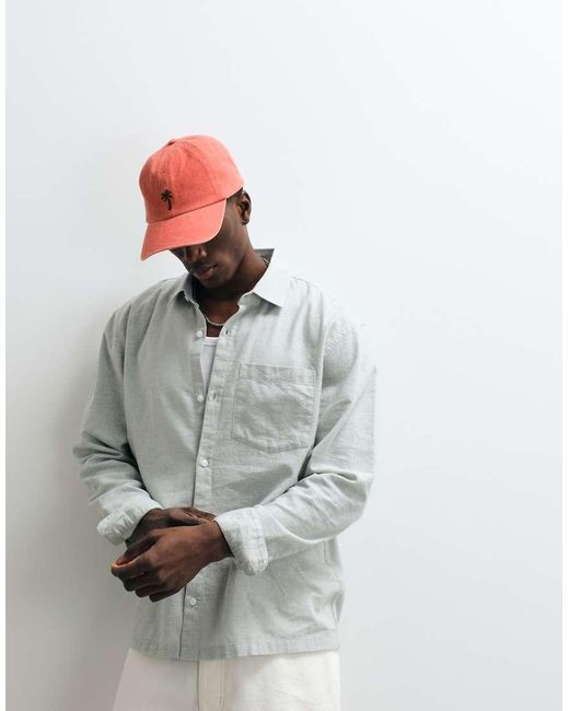 Hollister Gray Long Sleeve Linen Rich Shirt for men