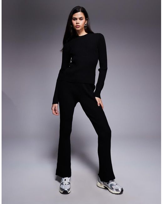 ASOS Co-ord Ribbed Knitted Flare Trousers in Blue | Lyst UK