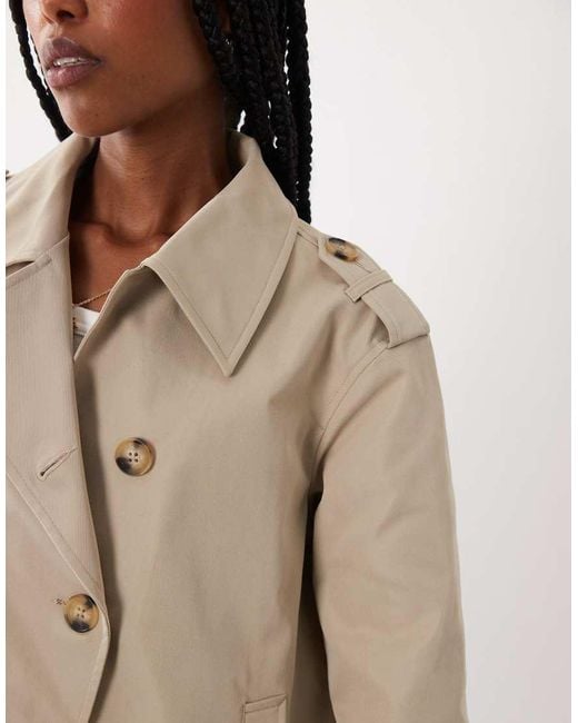 Threadbare Natural Short Trench Coat With Asymmetric Detail