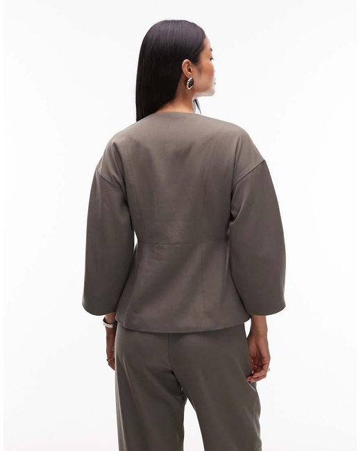 Aware Brown Structured Cinched Waist Tailored Blazer Co-ord