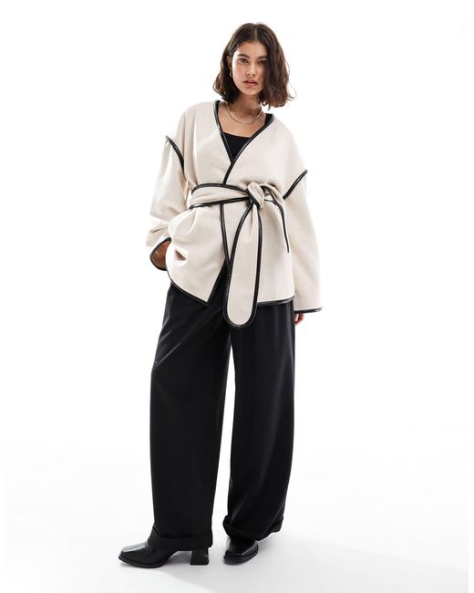 4th & Reckless Natural Wool Blend Contrast Edge Belted Jacket