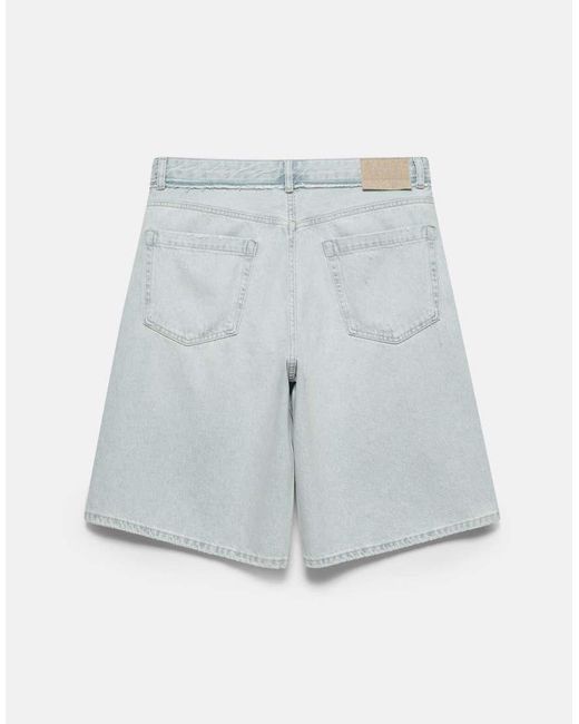 Pull&Bear White Wide-leg Denim Bermuda Shorts for men