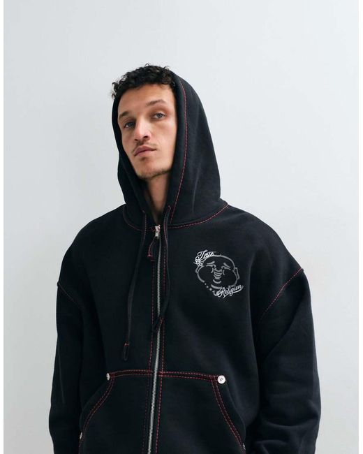 True Religion Blue Buddha Face Back Print Graphic Boxy Fit Zip Up Hoodie Co-ord for men