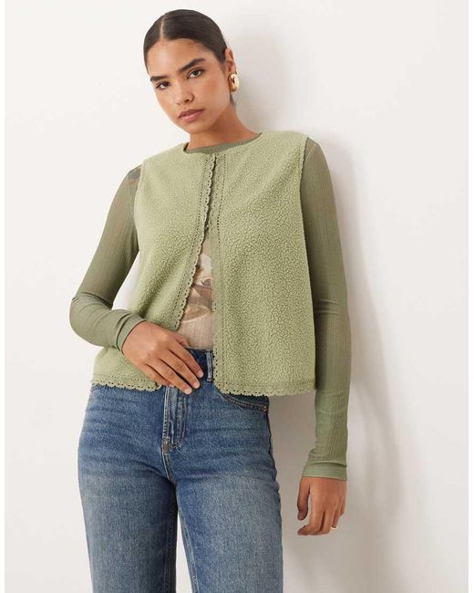 ASOS Green Vest With Lace Trim Detail