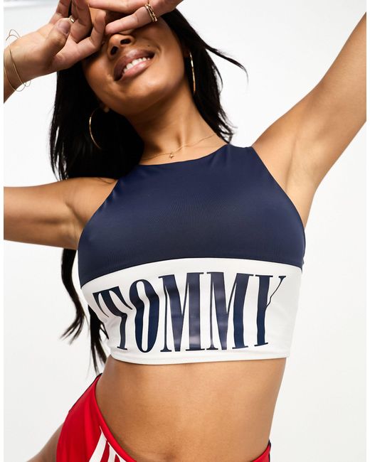 Tommy Hilfiger Tommy Jeans Archive High Neck Crop Bikini Top in Blue | Lyst  UK