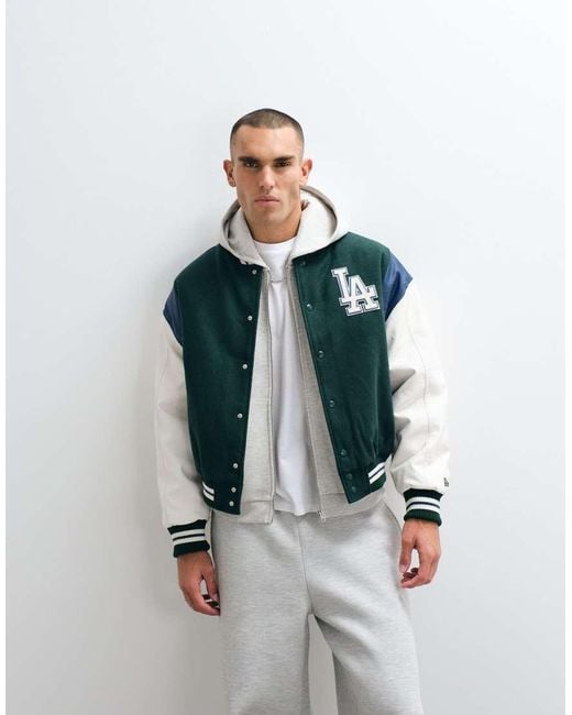 KTZ White La Dodgers Wool Mix Varsity Jacket for men