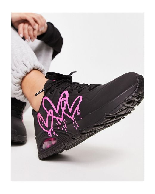 Skechers Uno Sneakers With Neon Graffiti Heart Print in Black | Lyst
