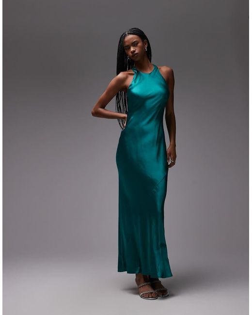 TOPSHOP Blue Racer Neck With Dropped Cowl Back