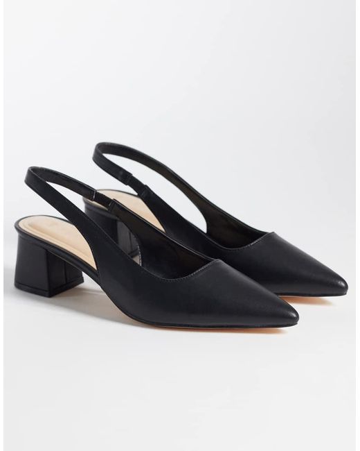 SEQWL Black Sorrento Sling Back Low Block Heeled Sandals