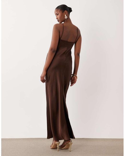 Vila Brown Lace Insert Cowl Neck Satin Cami Maxi Dress
