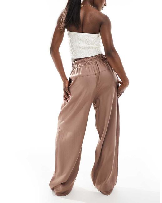 ASOS Brown Oversized Pull On Trousers With Panel And Pleat Detail