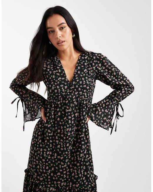 Wednesday's Girl Black Floral Floaty Midaxi Dress