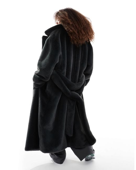 ASOS Black Asos Design Curve Longline Belted Faux Fur Coat