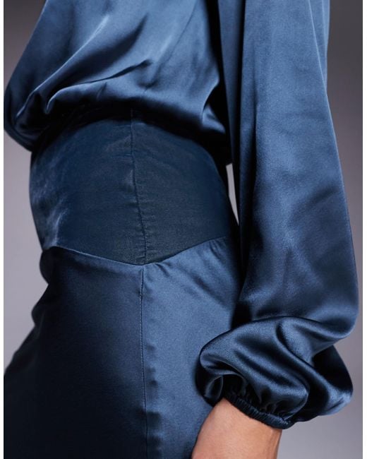 ASOS Blue Satin Slash Neck Velvet Panelled Maxi Dress