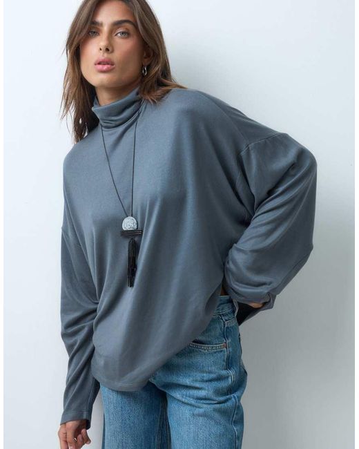 ASOS Blue Drapey Batwing Turtle Neck Long Sleeve Top