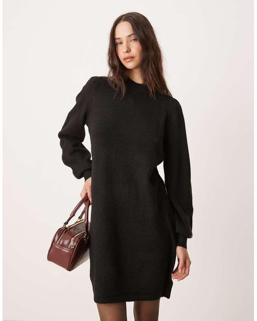 Jdy Black Puff Sleeve Knitted Mini Jumper Dress