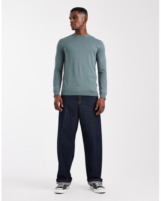 Only & Sons Regular-Fit Gebreide Trui Met Ronde Hals in het Blue voor heren