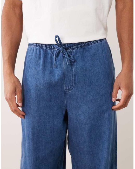 ASOS Blue Pull On Loose Linen Blend Jeans for men