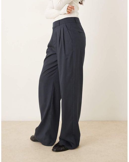 ASOS Blue Tailored Low Rise Relaxed Straight Leg Pants