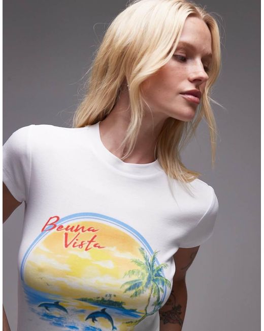TOPSHOP Gray Graphic Bueno Vista Holiday Everyday T-shirt