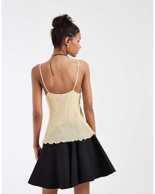 & Other Stories Yellow Knit Cami With Lace Neckline Detail