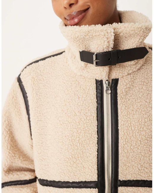 Jdy Natural Borg Contrast Piping Coat
