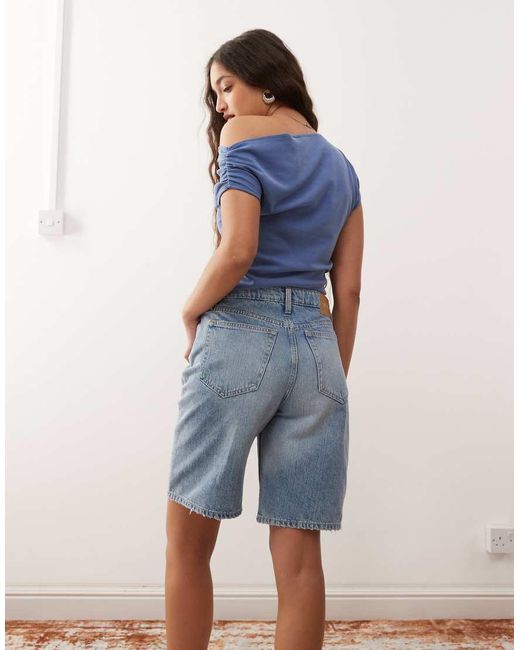 Weekday Blue Low Waist Knee Length Denim Shorts
