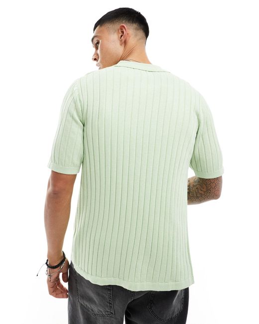 ASOS Green Lightweight Rib Knit Button Up Polo for men