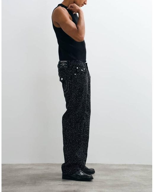True Religion Black Crystal Bobby baggy Fit Big T Flap Pocket Denim Jeans for men