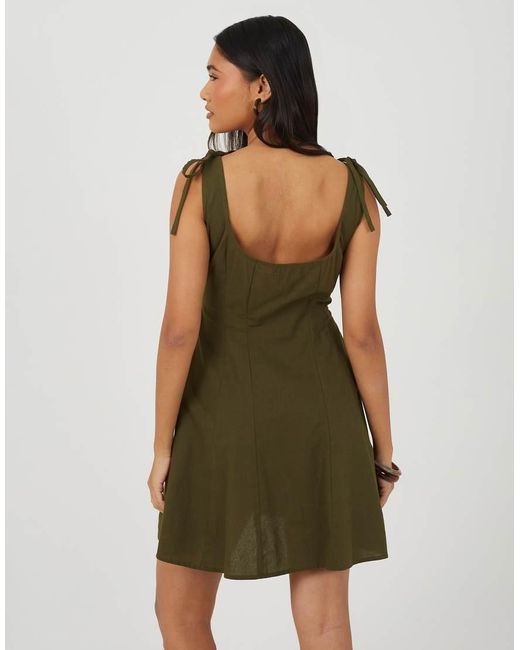 Brave Soul Green Strappy Button Front A-Line Mini Dress