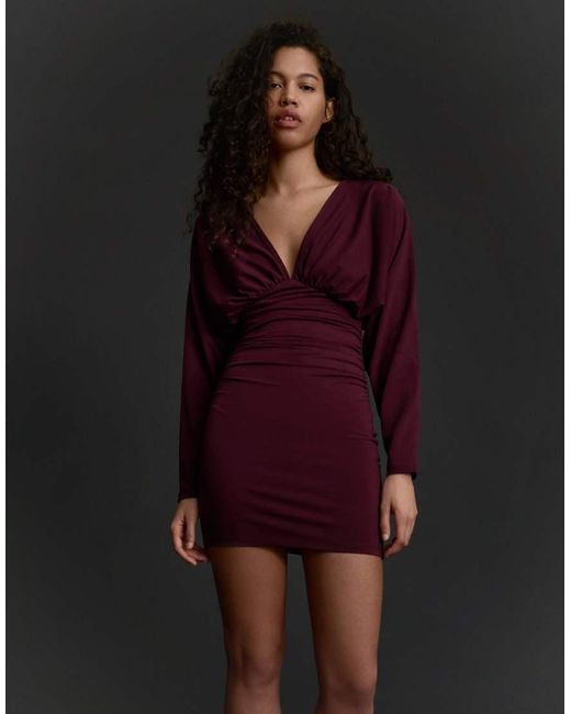 Bershka Red Ruched Mini Dress