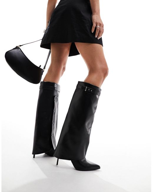 ASOS Black Clearly High-heeled Fold Over Knee Boots