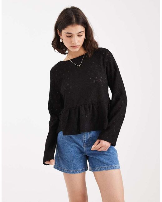 Object Top Van Jersey Kant Met Peplum Zoom En Gestrikte Achterkant in het Blue