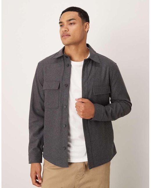 Mango Gray Pocket Detail Wool Mix Jacket for men
