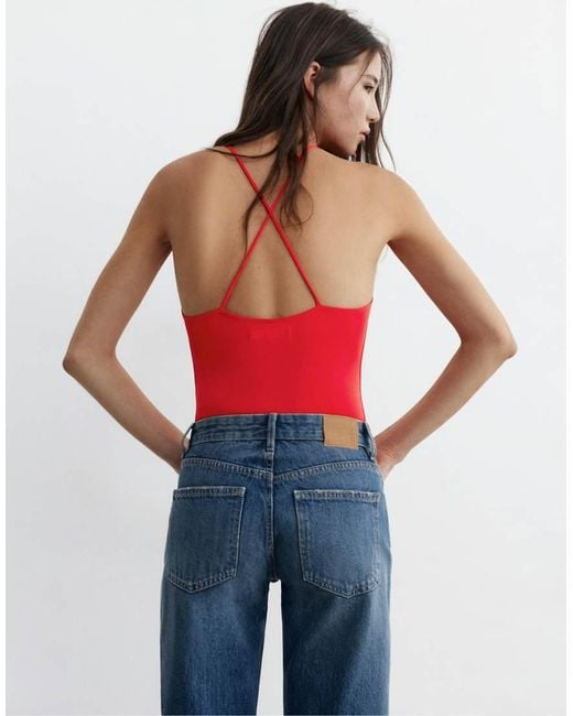 Pull&Bear Red Halter Strappy Bodysuit