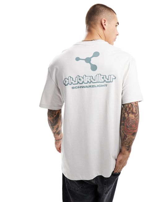 T-shirt squadrata grigia stampata di Bershka in White da Uomo