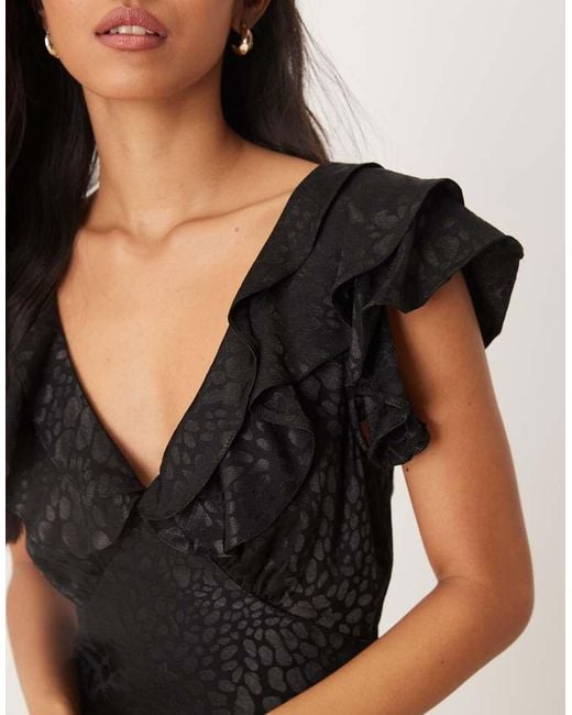 Never Fully Dressed Natural V Neck Ruffle Animal Jacquard Maxi Dress