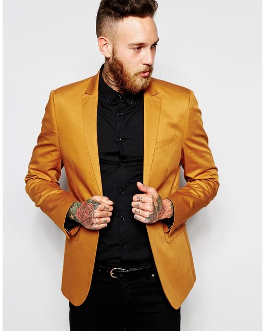 ASOS Yellow Skinny Blazer In Cotton for men