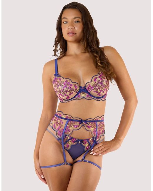 Playful Promises Blue Thea Baroque Embroidery Suspender