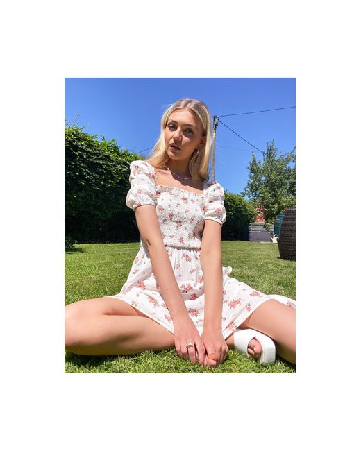 Cotton Shirred Half Sleeve Mini Dress 