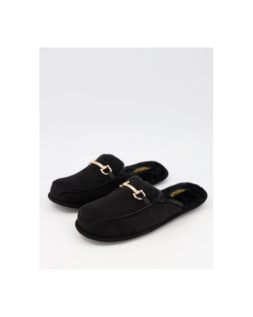 Truffle Collection Black Snaffle Trim Mule Slippers for men
