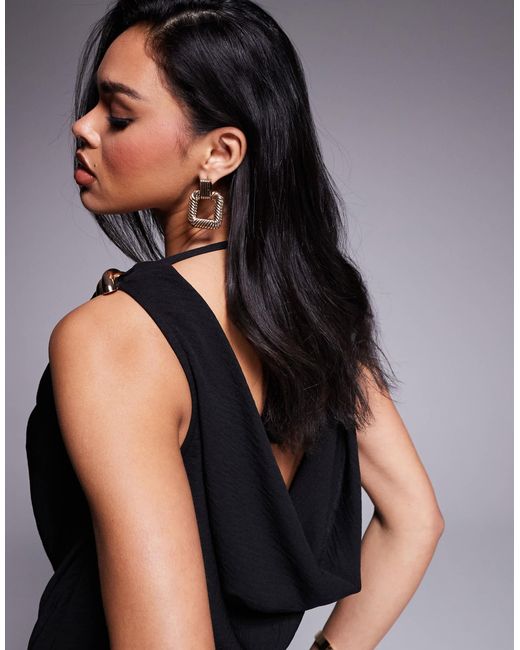 ASOS Blue Cowl Neck Wide Leg Jumpsuit With Gold Hardware