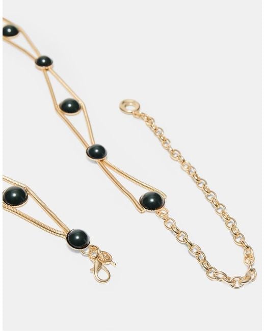Stradivarius White Double-row Metal Belt With Round Stones